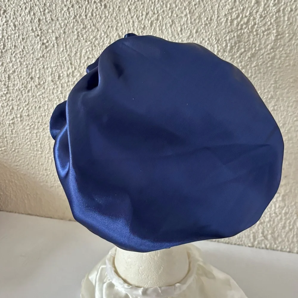 Reversible Satin Sleep Bonnet – Navy Blue & Silver – Extra Large, Elastic Fit